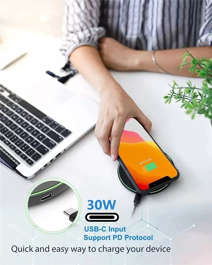 30W Wireless Fast Charger Kabelloses Ladegerät Schnelles Samsung Apple ANDROID