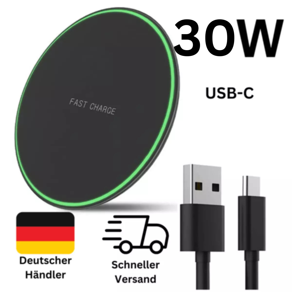 30W Wireless Fast Charger Kabelloses Ladegerät Schnelles Samsung Apple ANDROID