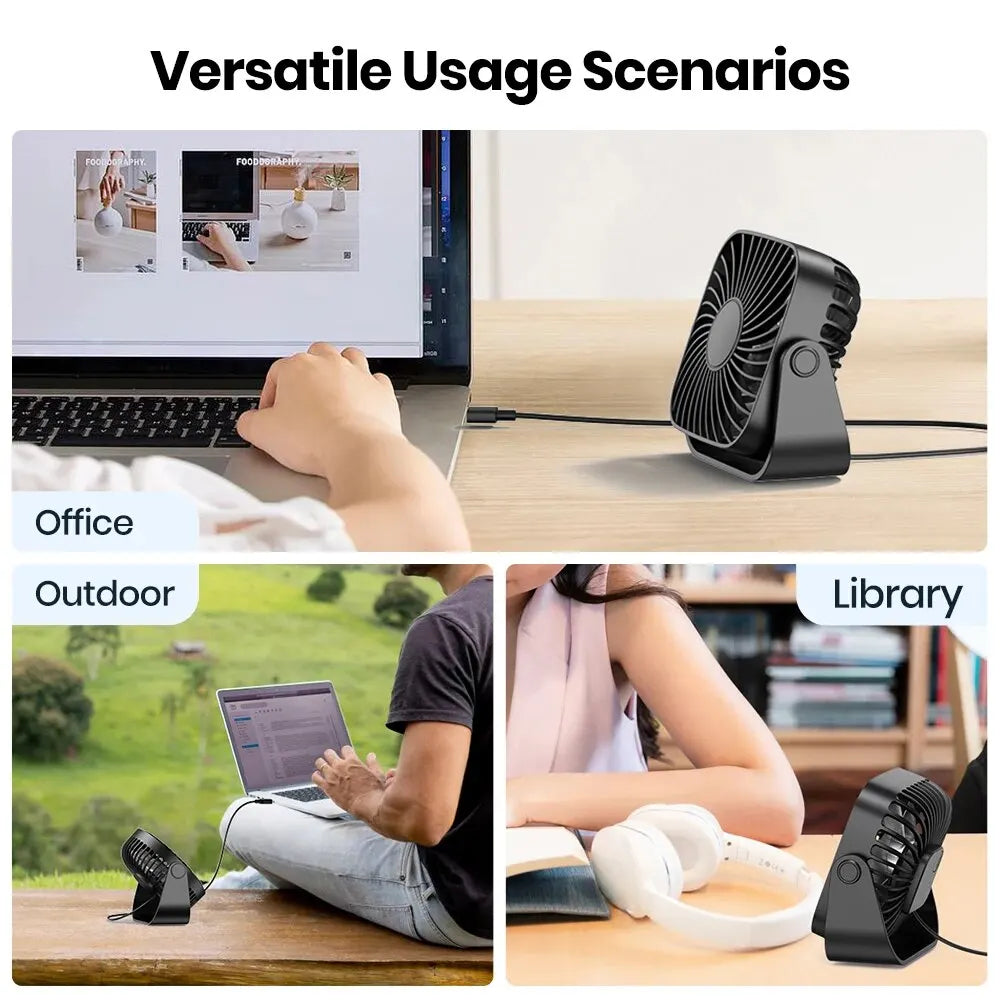 4Inch USB Mini Portable Fan for Camping,3 Speeds Quiet Desk Table Personal Fan,360°Adjustment Standing Fans for Room Home